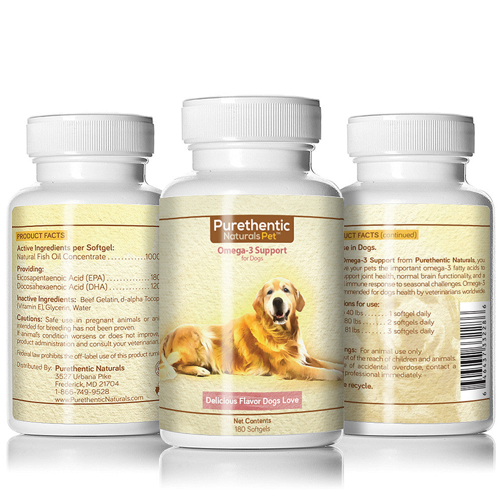 Omega 3 for Dogs, Fish Oil for Dogs 180 Capsules w/ Pure Natural Fatty Acids Dogs Love.
