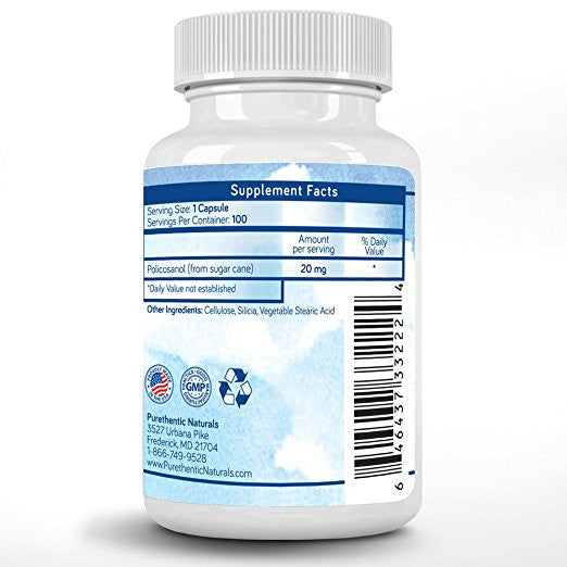 Purethentic Naturals Policosanol 20mg Premium - 100 Vcaps